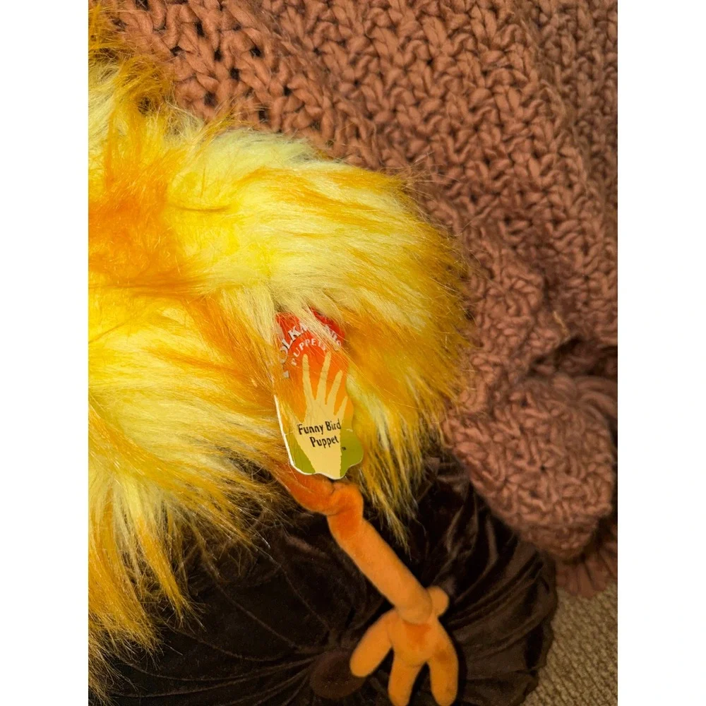 Folkmanis Funny Bird Hand Puppet Yellow Orange Shaggy Plush 20 Inch 2365 NWT